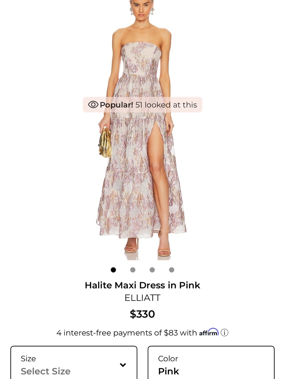 Elliatt Halite Strapless Floral Maxi Dress in Pink and Gold